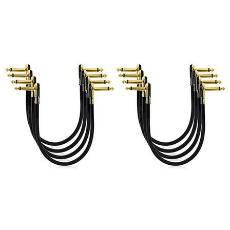 8 Pack 12 Inch Guitar Patch Cables, Right Angle Golden Pancake Connector for Effects Pedal Board,8 x Guitar jumping line,Black