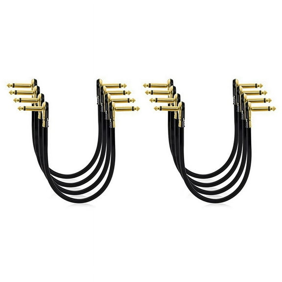 8 Pack 12 Inch Guitar Patch Cables, Right Angle Golden Pancake Connector for Effects Pedal Board,8 x Guitar jumping line,Black