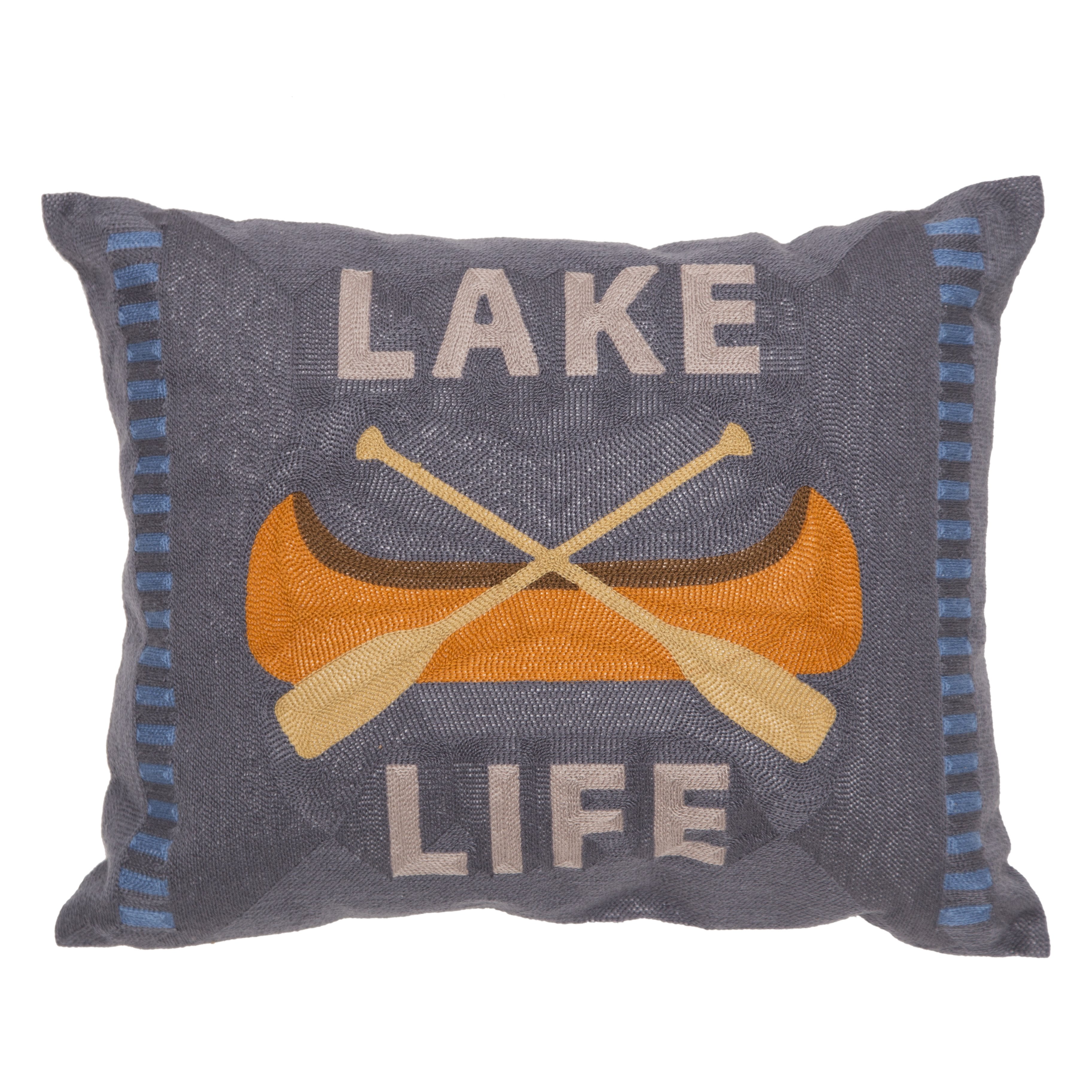 Carstens Lake Life Rustic Cabin Chain Stitch Throw Pillow 18" x 18