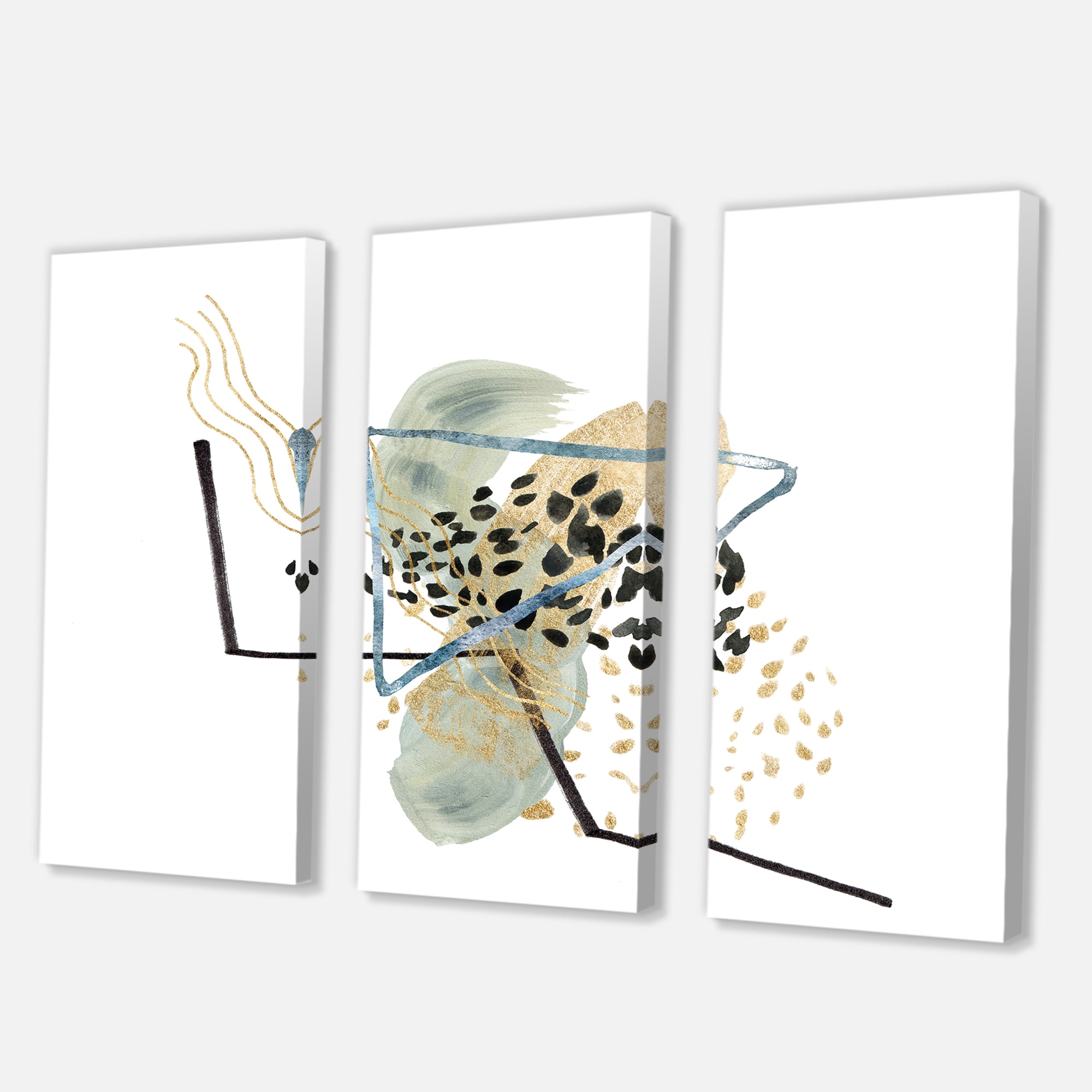 Designart ' Minimalistic Golden Polka Dots and Ink Mountains ' Modern Canvas Wall Art Print