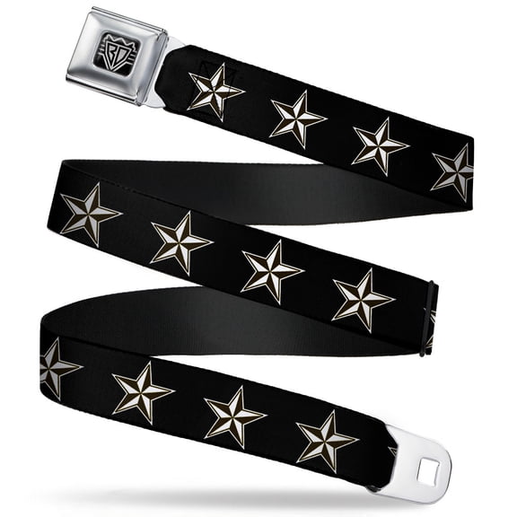 Buckle-Down Belt, Seatbelt Buckle Belt, Nautical Star Black White, 30 to 44 Inches