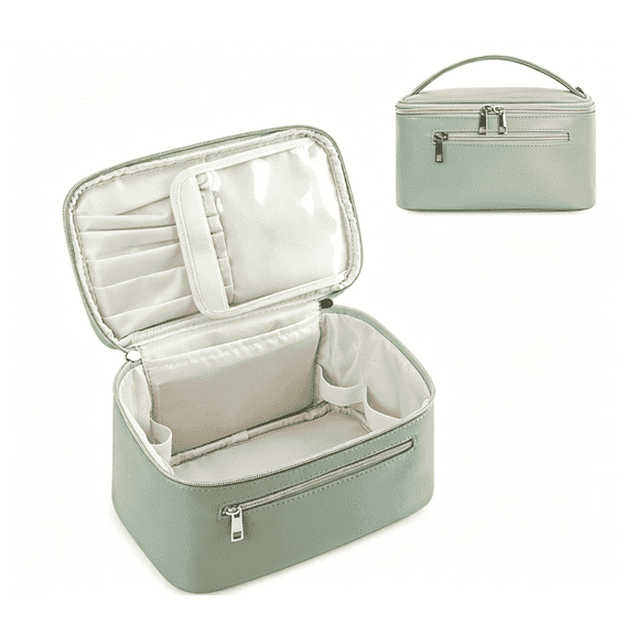 TWGRNF Large Capacity Waterproof Makeup Bag, Portable Travel Cosmetic Organizer with Multiple Pockets for Weekend Trips(Green)