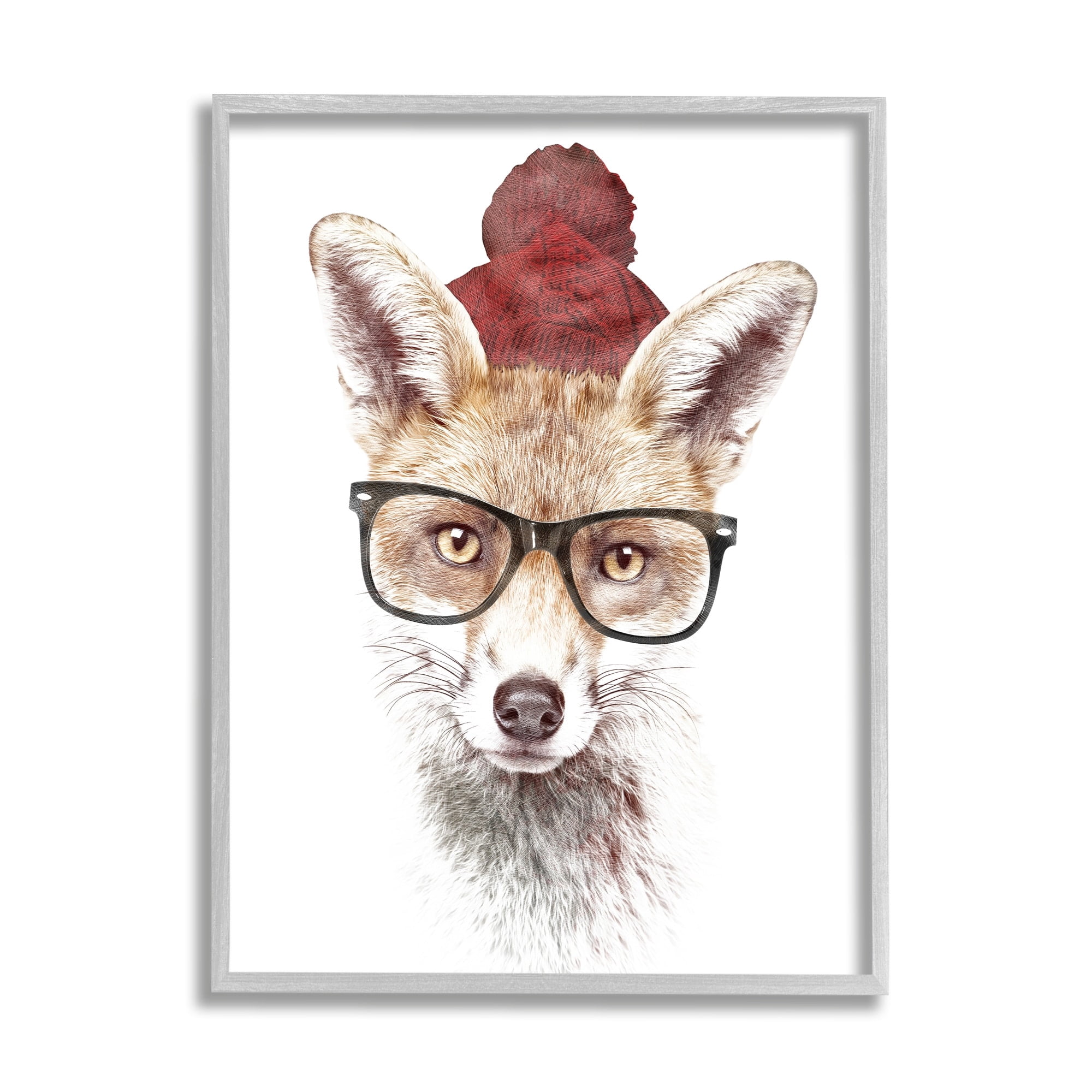 Stupell Industries Red Fox Winter Beanie Hat Glasses Spectacles Framed Wall Art, 24 x 30, Design by Robert Farkas