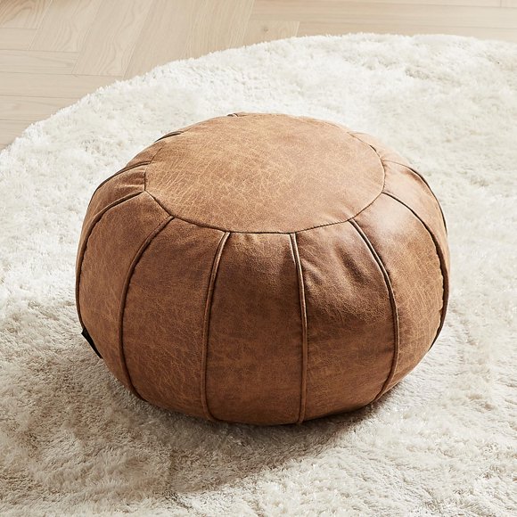 Louis Donné Housse de Pouf Marocain Non Rembourrée avec Solution de Rangement Imperméable Faite à la Main en Faux Décor pour Tabouret Repose-Pieds Jouet pour Enfant Housse de Pouf de Remplacement Balcon Intérieur 21dia Brun Châtaigne, Housse Seulement