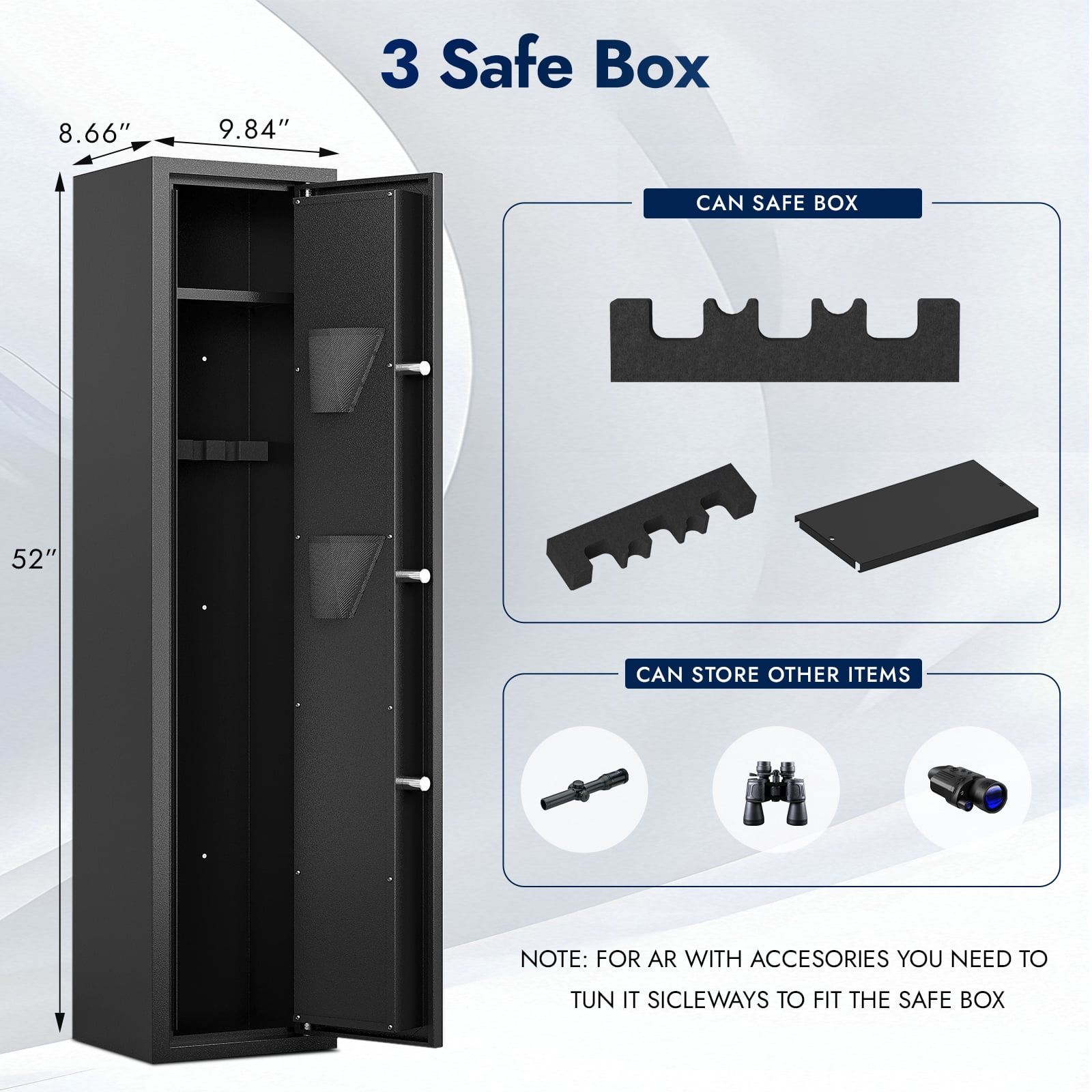 Sapital 2-3 Gun Safe, Cold Rolled Steel Rifle Cabinet with Digital Keypad Lock and Removable Shelf