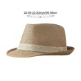 thumbnail image 2 of Byfri Straw Panama Jazz Hat Wide Brim Sun Fedora Hat for Beach Travel Khaki 56-58cm, 2 of 7