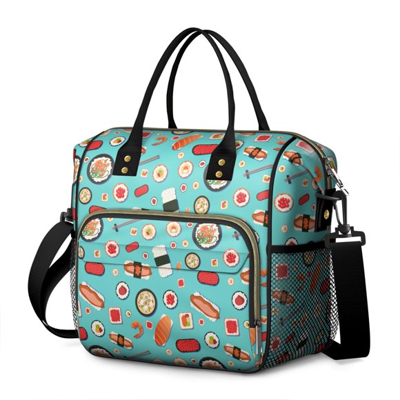 Sac à Lunch Réutilisable Isolé pour Fans de Sushi – Design Alimentaire Japonais Glacière Étanche avec Multi-Poches et Sangle Parfait Porte-Bento pour Adultes