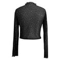 thumbnail image 5 of Xmyrz Womens Graphic T Shirts Stand Collar Long Sleeve Transparent Mesh Sequin T-Shirt Breathable Casual Tops Casual Blouses, 5 of 5