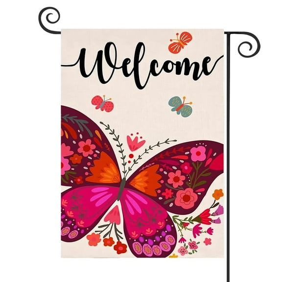 DMERBYL Spring Summer Butterfly Garden Flag 12x18 Vertical Double Sided Welcome Farmhouse Outside Decorations Burlap Yard Flag