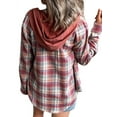 thumbnail image 4 of TWY Women Plaid Print Shirt Button Hoodie Pockets Outwear, 4 of 4