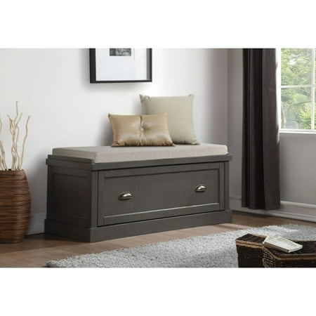 Benzara Wooden Bench with Fabric Upholstered Seat Cushion ...