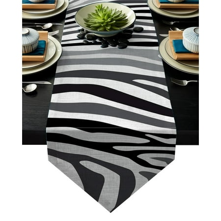 

Zebra Animal Abstract Black White Stripes Table Runner Christmas Decorations for Home Table Decorarion