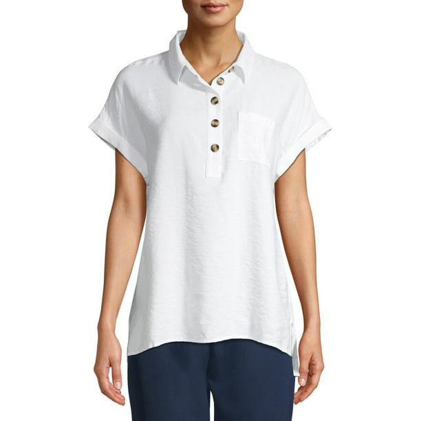 Time and Tru Women's Short Sleeve Button Tunic - Walmart.com