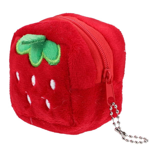 Monedero de peluche de fresa para niñas, monedero pequeño con llavero, adorable monedero para mujer, monedero kawaii con dije colgante