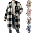 thumbnail image 7 of Aellinatey Womens Long Fleece Plaid Jacket Cozy Lapel Button Down Sherpa Shacket Fall Winter Plaid Coats, 7 of 7