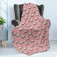 thumbnail image 4 of Panda Soft Flannel Fleece Throw Blanket, Monochrome Bear Bamboo Romantic Hearts Repeating Print, Cozy Plush for Indoor and Outdoor Use, 60" x 80", Pink Dark Seafoam, by Ambesonne, 4 of 5