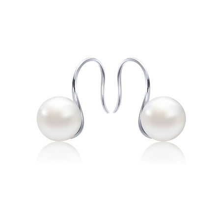 - Women's Classical Freshwater Cultured Pearl Dangle Earrings 7.5-8mm White 925 Sterling Silver Stud Earring