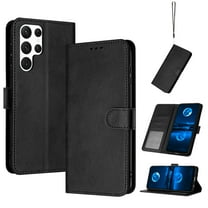 Designed for Samsung Galaxy S22 Ultra Case Wallet, Men Women Flip Folio Cover with PU Leather Stand Credit Card Holders Slots Wrist Strap Soft TPU Inner Phone Case for Galaxy S22 Ultra, Black