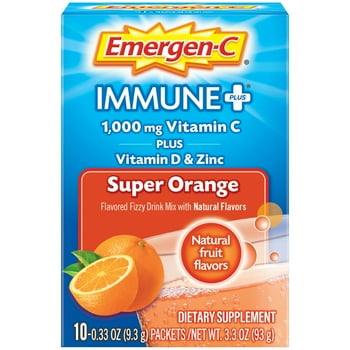Emergen-C Immune Plus  C Supplement for Immune Support, Super Orange, 10 Ct