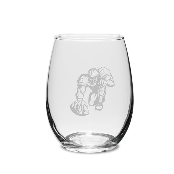 Football Player Swing 15 oz. Deep Etched Stemless Wine Glass