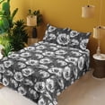 thumbnail image 2 of Ambesonne Poppy Fitted & Flat Sheet with Sham 3 Pcs Set, Blossoming Vintage Poppies, Twin XL, Grey Black White, 2 of 5