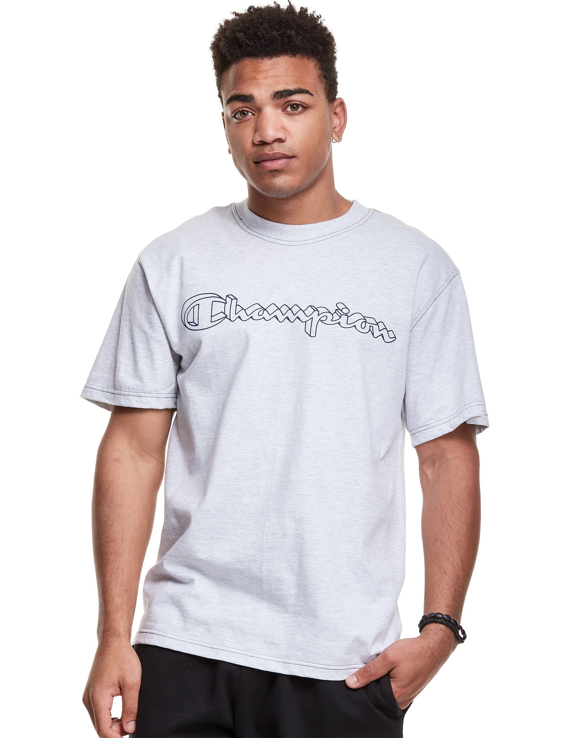 Champion Mens Classic Jersey Contrast Stitch Tee, L, Silver Grey ...