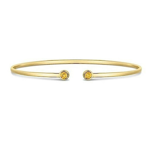 JewelStop 14K Yellow Gold 3mm Round Citrine Open Cuff Bangle with Polished Finish - 3.2gr