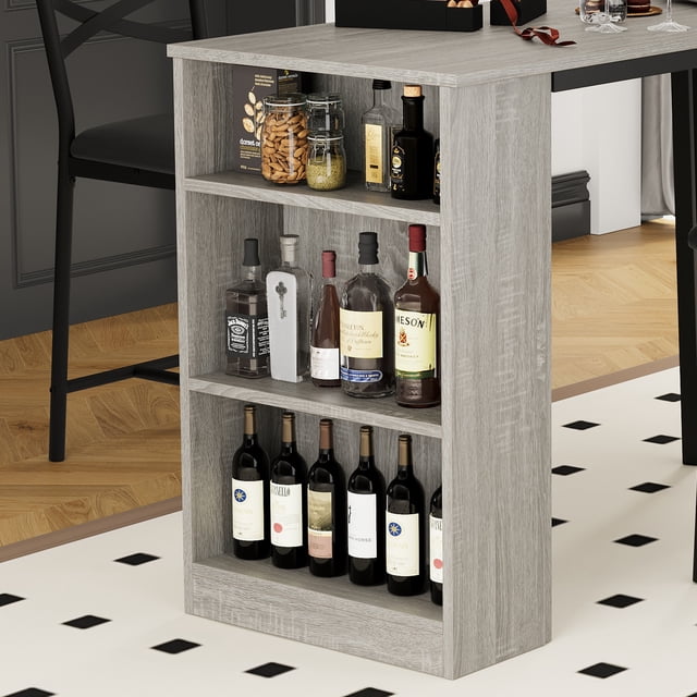 Dining Table Set for 2 with Drop Leaf, High Top Kitchen Bar Table with 3 Tier Storage Shelves & 2 Stool, Wood Bar Height Dining Room Set for Small Space Dinner Pub Breakfast Brunch