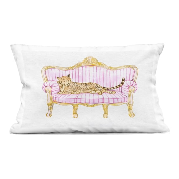 Stupell Industries Sleeping Leopard on Striped Sofa Decorative Printed Throw Pillow design by Ziwei Li, 14 x 7 x 20