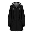 thumbnail image 6 of Plus Size Long Rain Jacket for Women Hiking Sports Zipper Hooded Windbreaker Jackets Outdoor Casual Waterproof Coat Black, M, 6 of 7