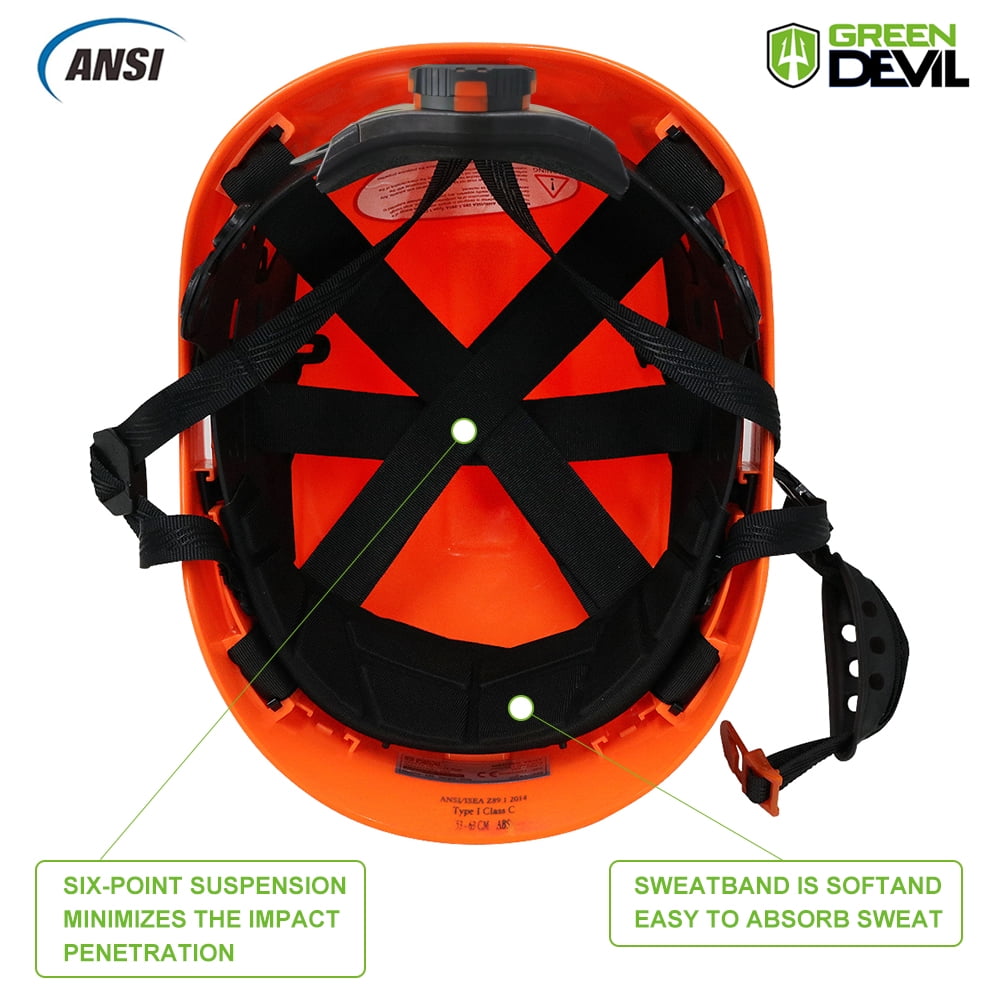 GREEN DEVIL Safety Helmet Hard Hat with Visor and Chinstrap Adjustable Lightweight Vented ABS Work Helmet for Men and Women 6-Point Suspension ANSI Z89.1 Approved Ideal for Industrial & Construction