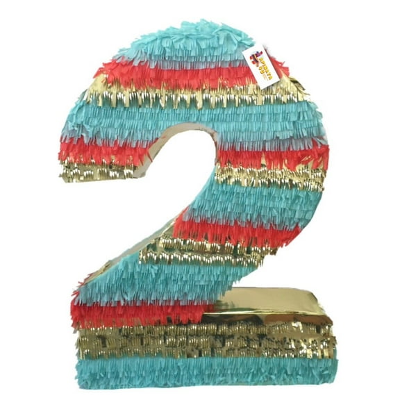 APINATA4U Teal Coral & Gold Number Two Piñata 20'' Tall