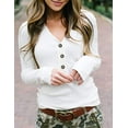 thumbnail image 2 of Women's Long Sleeve V-neck Rib Button Knitted Sweater Solid Color Top, Fall/Winter Apparel, 2 of 5