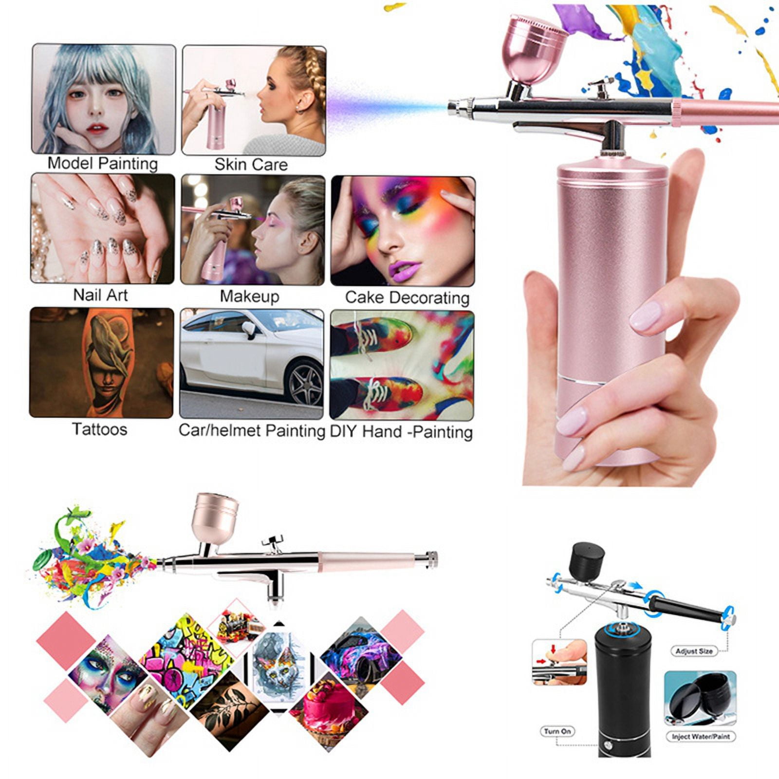 Rechargeable Cordless Airbrush Compressor with 0.4mm Nozzle for Barber, Nail Art, Makeup, Model Painting