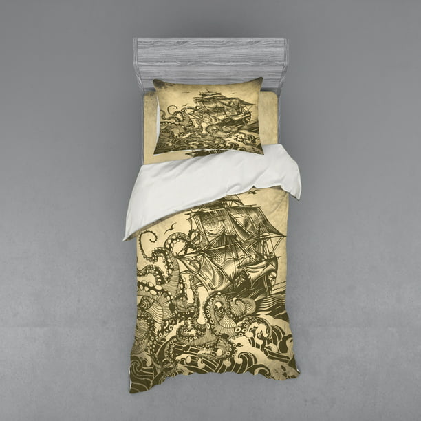 Boat In Ocean Waves Bedding Set, Sail On By Boat Nautical Duvet Cover Set
