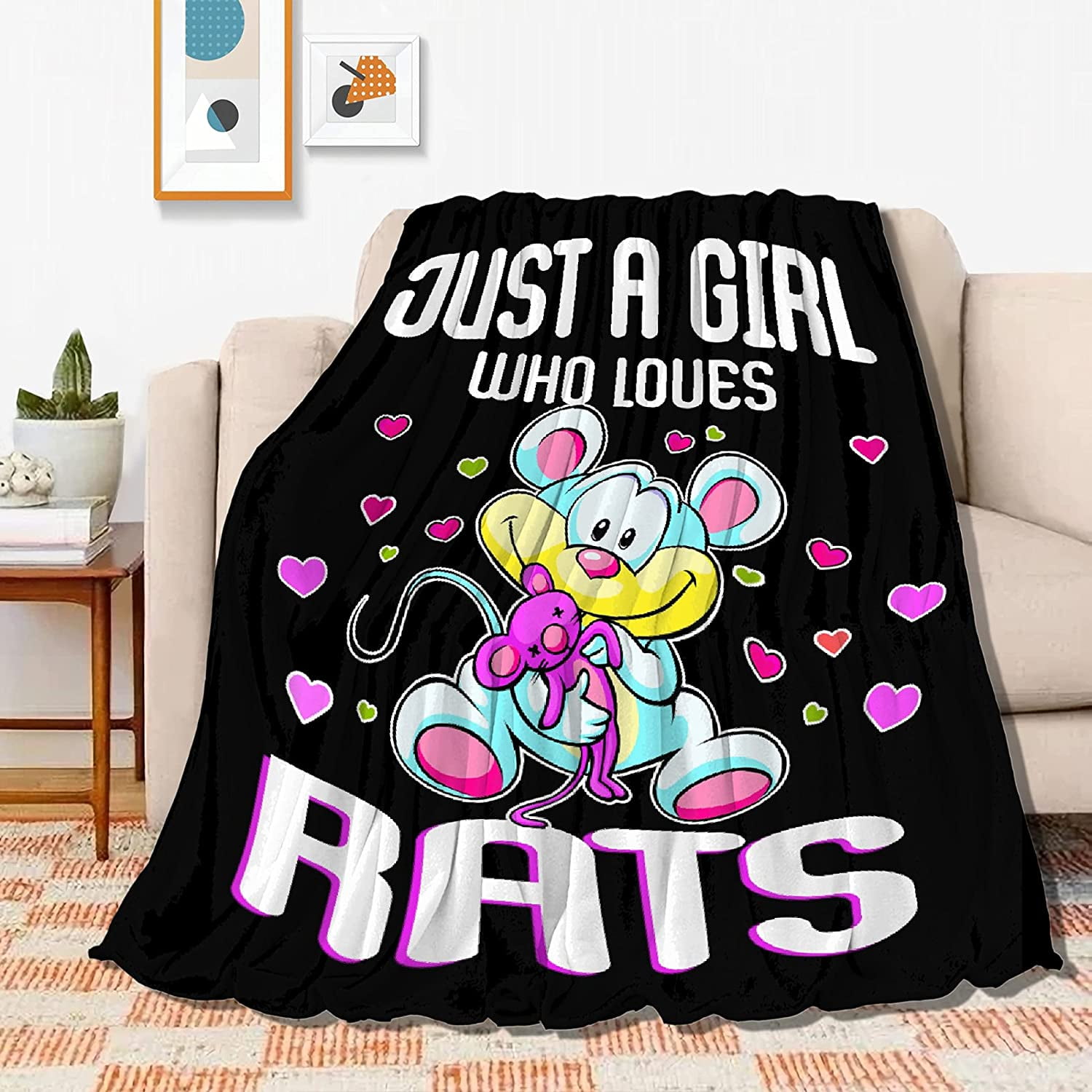 Just Girl Loves Rats Blanket Soft Blankets and Throws Flannel Cozy
