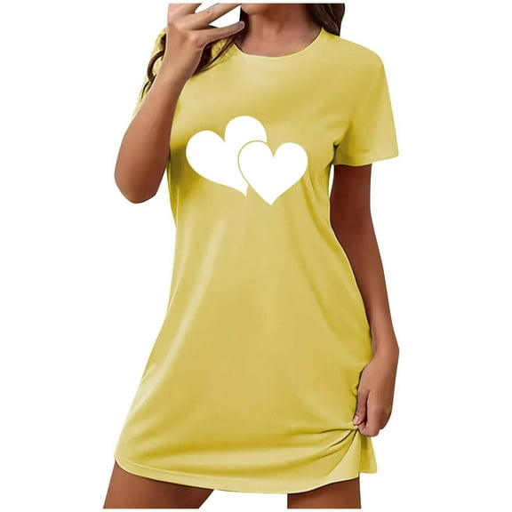 yillto Women Nightgown Short Sleeve Sleepshirt Crewneck Heart Graphic Sleepwear Nightshirts Pajama Dress