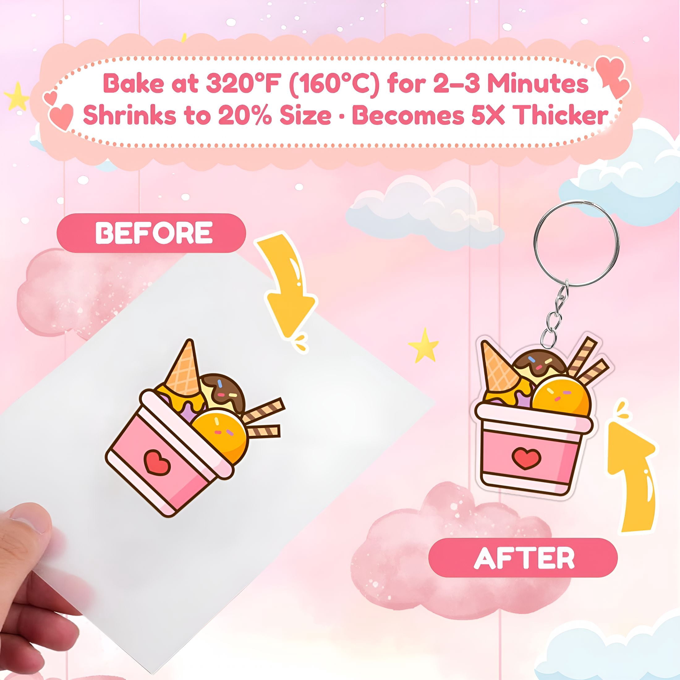 BESTSKY 225Pcs Shrinky Dink Kit for Kids,Shrinky Dink Sheets & Shrink Plastic Sheets Kit with 25 Paper (7.87 X 11.4In),Keychain Making Kit with 100 Keychains & Rings,Diy Crafts for Kids
