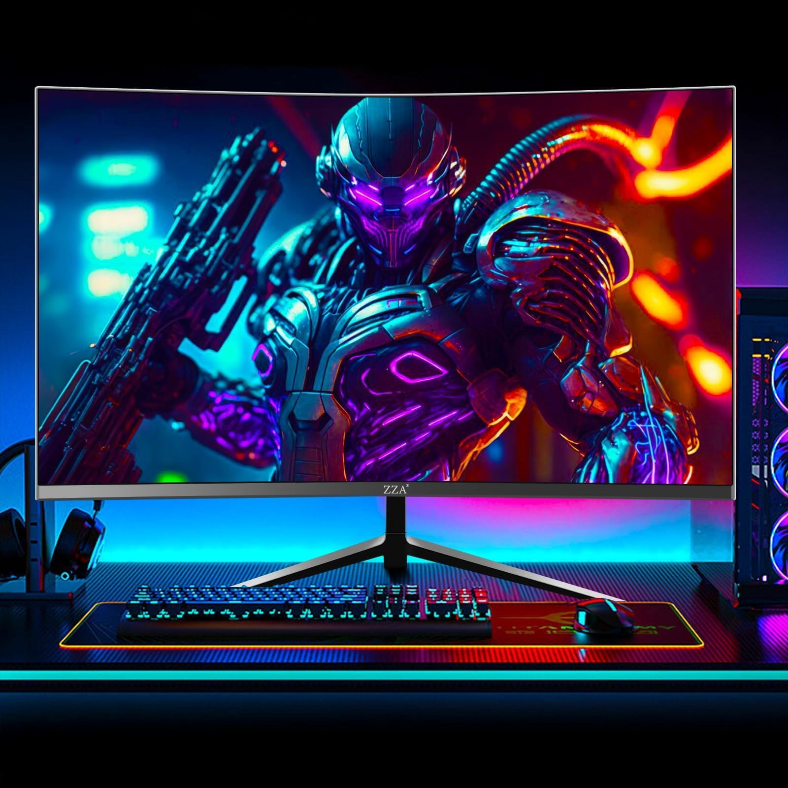 ZZA 27 inch Curved Monitor 200hz, PC Computer Gaming Monitor FHD 1080P, 1800R, Frameless, Home Office Movies
