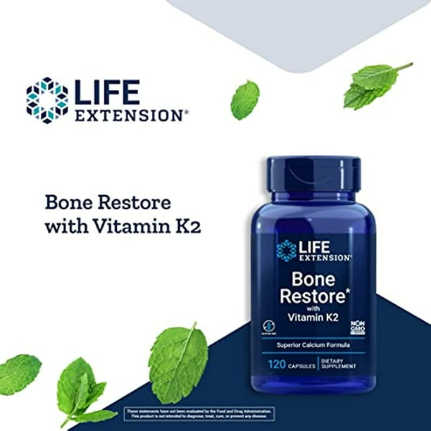 Life Extension Bone Restore with Vitamin K2 For Bone Health & Strength Calcium, Vitamins K2