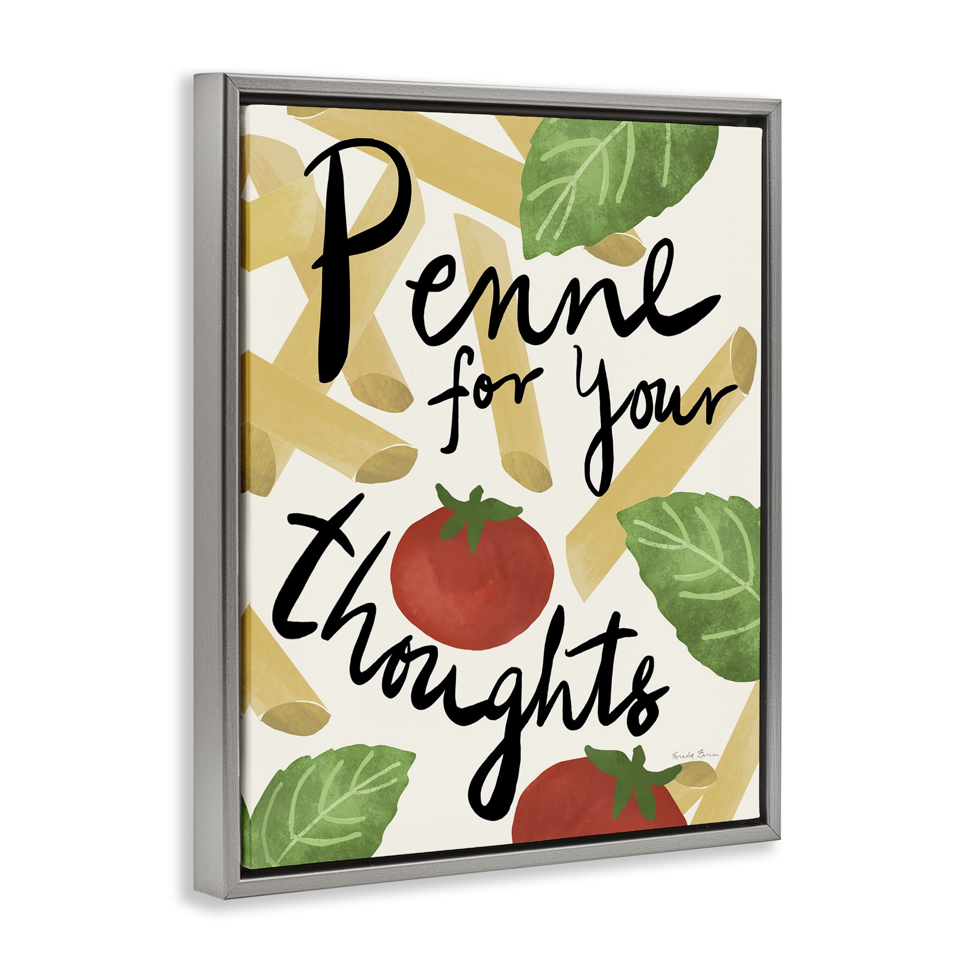 Stupell Industries Penne For Your Thoughts Food & Beverage Painting Gray Floater Framed Art Print Wall Art, 17 x 21