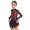 thumbnail image 6 of renvena Kids Girls Shiny Sequins Mesh Splice Long Sleeve Dance Gymnastic Leotard Figure Ice Skating Dress Size 6-16 Red 8, 6 of 7