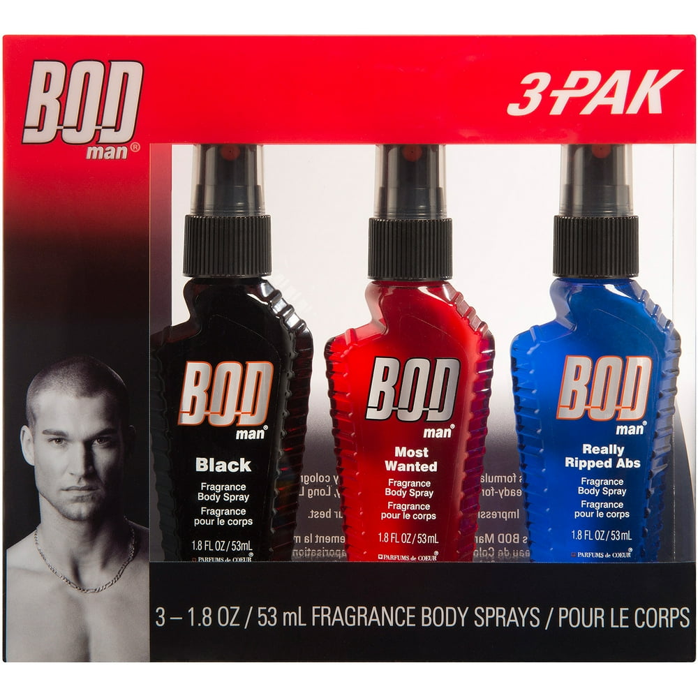 BOD Man Black/Most Wanted/Really Ripped Abs Fragrance Body Sprays, 1.8 oz, 3 count
