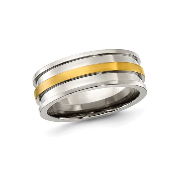 Gem & Harmony Mens Titanium Yellow Plated Center Wedding Band Ring (8.00mm) for Men