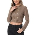 thumbnail image 1 of Chaqueta recortada de ante sintético para mujer INSPIRE CHIC, de doble botonadura, con cuello alzado, cierre de cremallera y mangas largas, color café, 1 of 6
