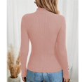 thumbnail image 4 of Women's Mock Turtleneck Sweater Ribbed Knit Long Sleeve, Basic Slim Fit Fall Winter Pullover Pink XL, 4 of 5