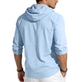 thumbnail image 5 of Hearthz Linen Hooded Mens Shirts Casual Button Down Long Sleeve Mens Hoodie Drawstring Lightweight Beach Mens Sweatshirt Light Blue XL, 5 of 10