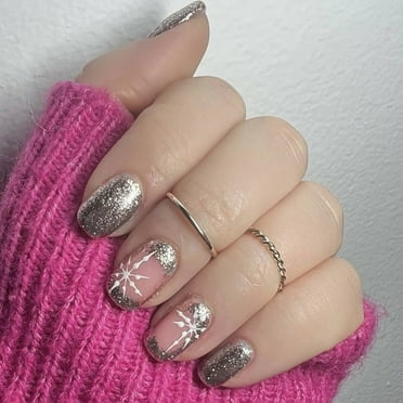 Milue Full Cover Stick on Nails Christmas Press On Nails Glittering False Nails