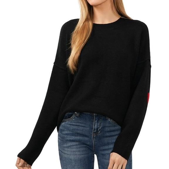 CeCe Womens Classic Knit Sweater, Black, Medium