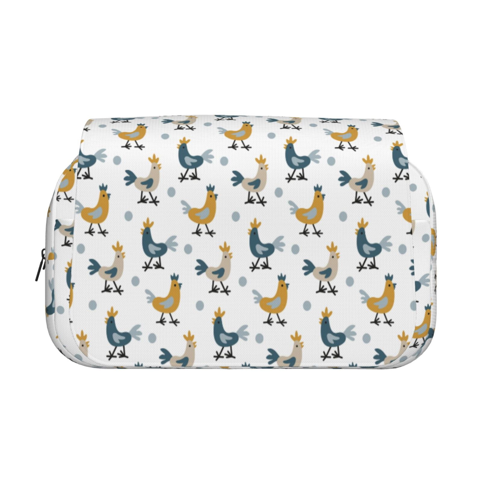 Rateoe Farm Roosters Pattern Double Clamshell Pen Case, Storage Organizer with Two Zipper Compartments– Holds Up to 50 Pencils & Pens